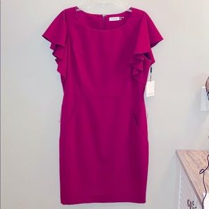 Calvin Klein Ruffle Sleeve Dress Cranberry Sz 14